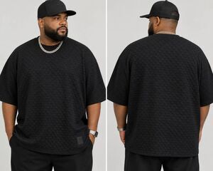 Saints Studio 5XL Black Textured Oversized T Shirt Quilted Checker Short Sleeve